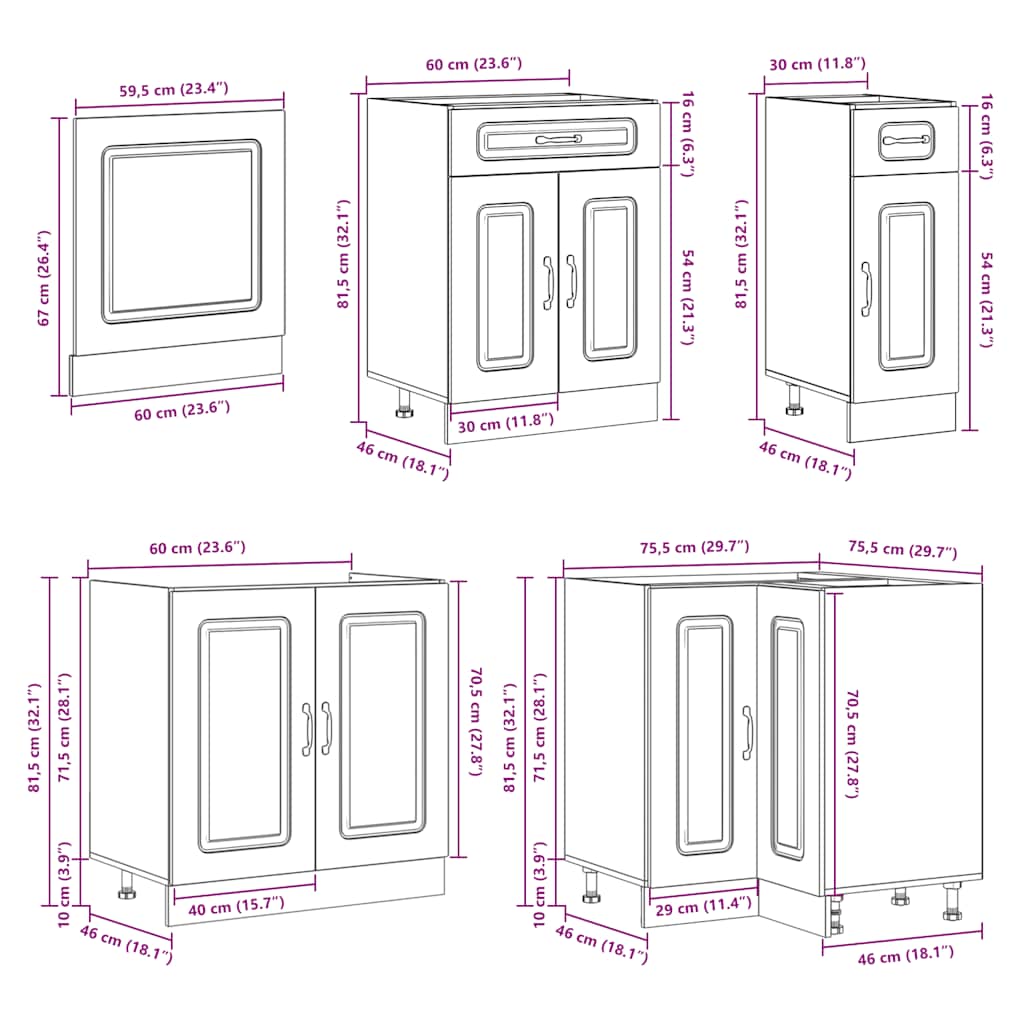 Set Mobili da Cucina 11 pz Kalmar Rovere Marrone in Truciolato | homemem39
