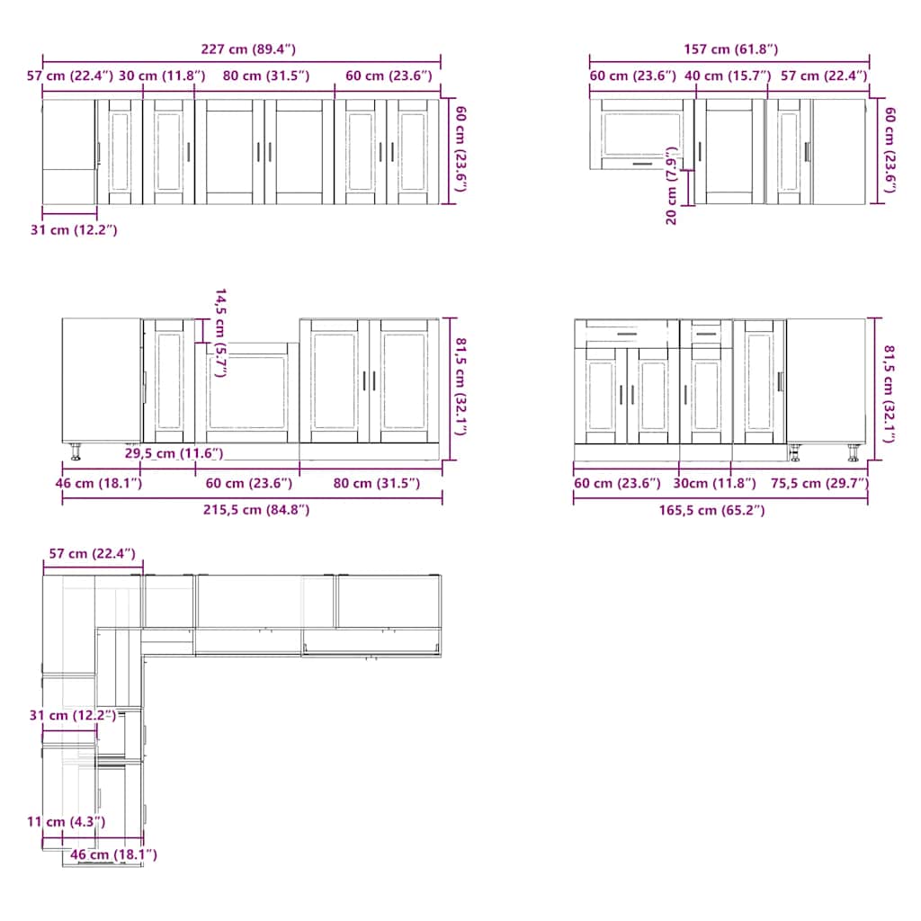 Set Mobili da Cucina 11 pz Porto Neri Legno Multistrato | homemem39