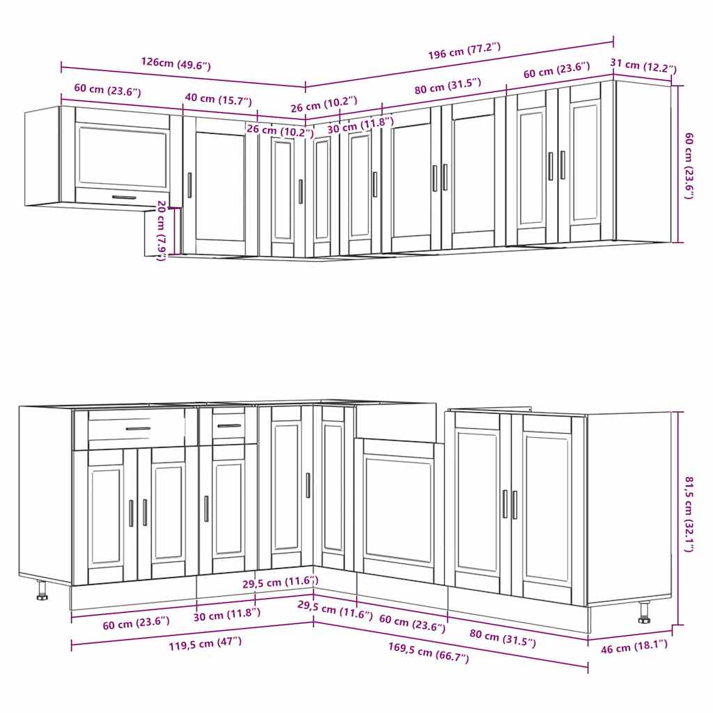 Set Mobili da Cucina 11 pz Porto Grigio Cemento in Truciolato - homemem39