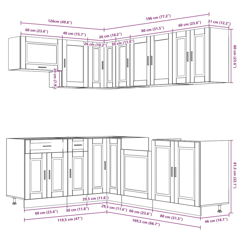 Set Mobili da Cucina 11 pz Porto Rovere Fumo in Truciolato - homemem39