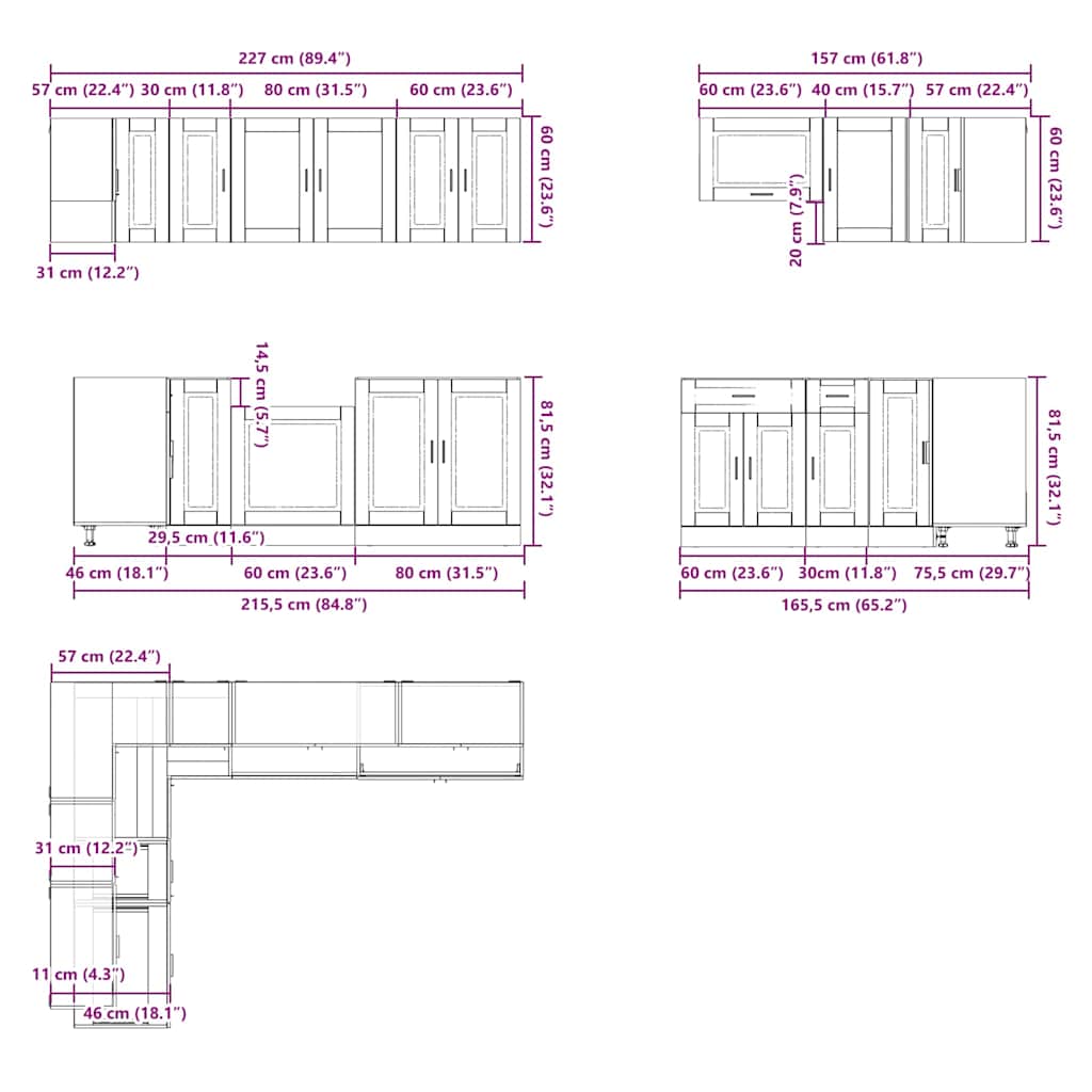 Set Mobili da Cucina 11 pz Porto Rovere Fumo in Truciolato - homemem39