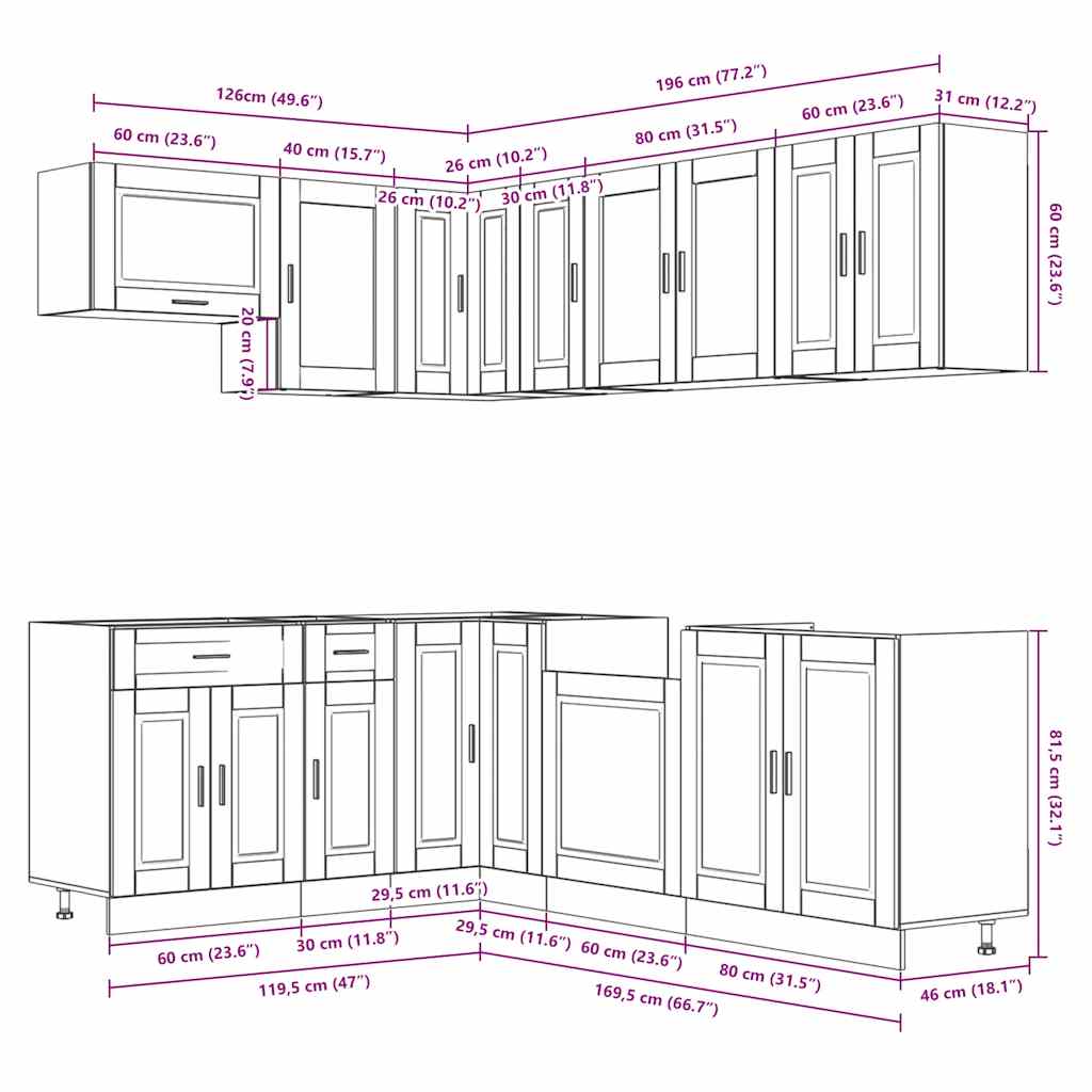 Set Mobili da Cucina 11 pz Porto Legno Antico in Truciolato - homemem39