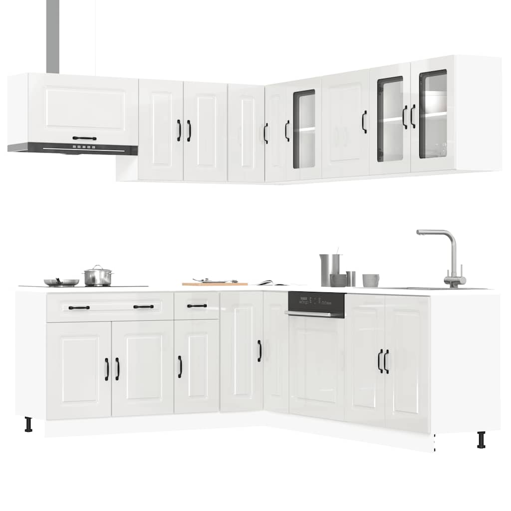 Set Mobili da Cucina 11 pz Kalmar Bianchi Lucido in Truciolato