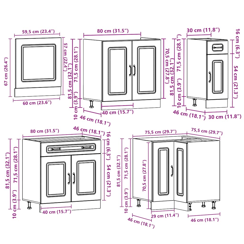Set Mobili da Cucina 11 pz Kalmar Rovere Fumo Legno Multistrato | homemem39