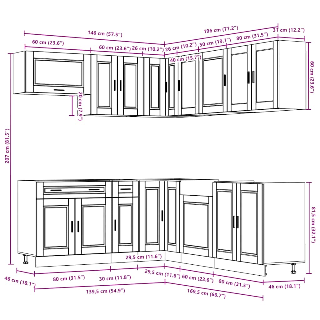 Set Mobili da Cucina 11 pz Porto Neri Legno Multistrato | homemem39