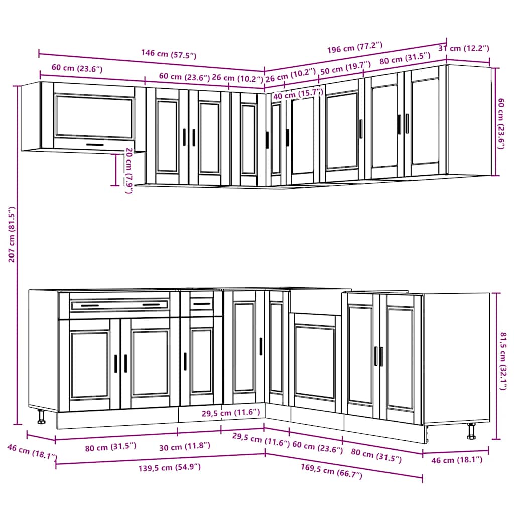 Set Mobili da Cucina 11 pz Porto Neri Legno Multistrato - homemem39
