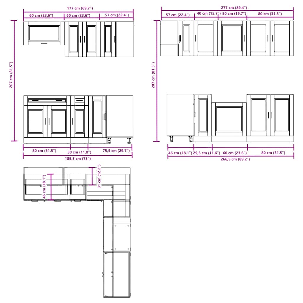 Set Mobili da Cucina 11 pz Porto Rovere Fumo in Truciolato - homemem39