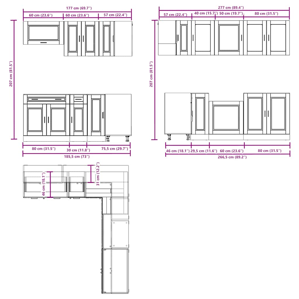 Set Mobili da Cucina 11 pz Porto Legno Antico in Truciolato - homemem39