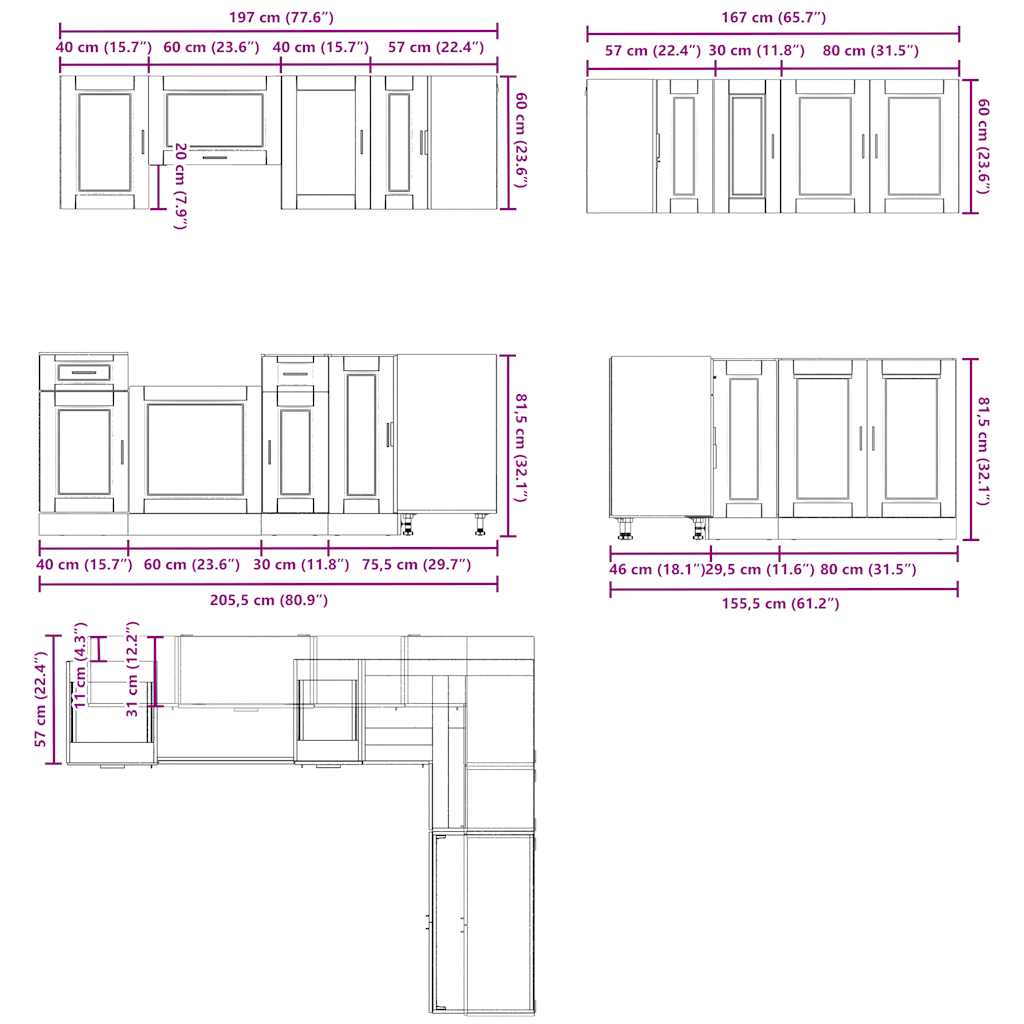 Set Mobili da Cucina 11 pz Porto Rovere Fumo in Truciolato - homemem39