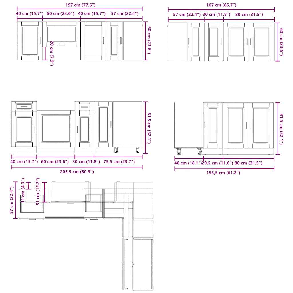 Set Mobili da Cucina 11 pz Porto Legno Antico in Truciolato | homemem39