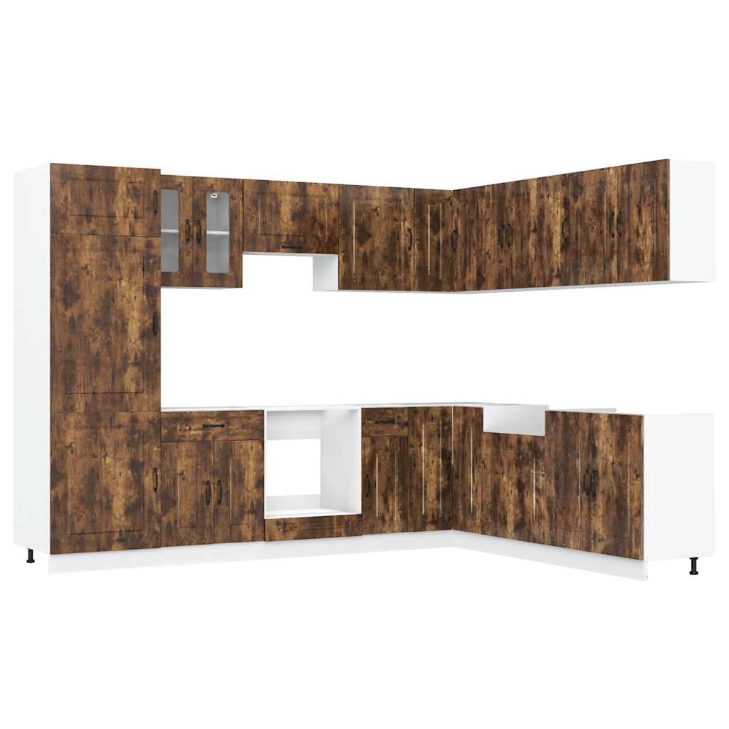 Set Mobili da Cucina 14 pz Kalmar Rovere Fumo Legno Multistrato