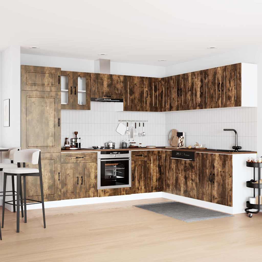 Set Mobili da Cucina 14 pz Kalmar Rovere Fumo Legno Multistrato