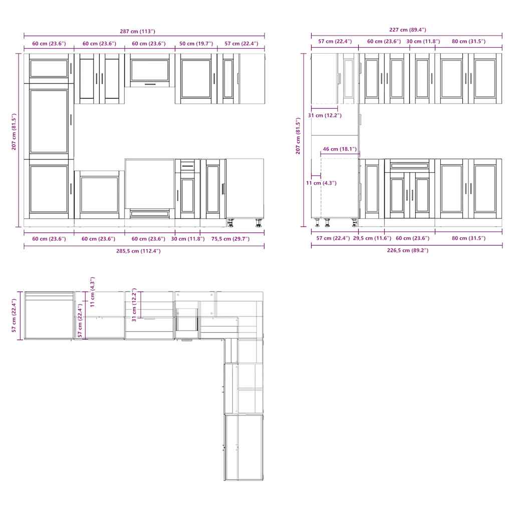 Set Mobili da Cucina 14 pz Porto Neri Legno Multistrato | homemem39