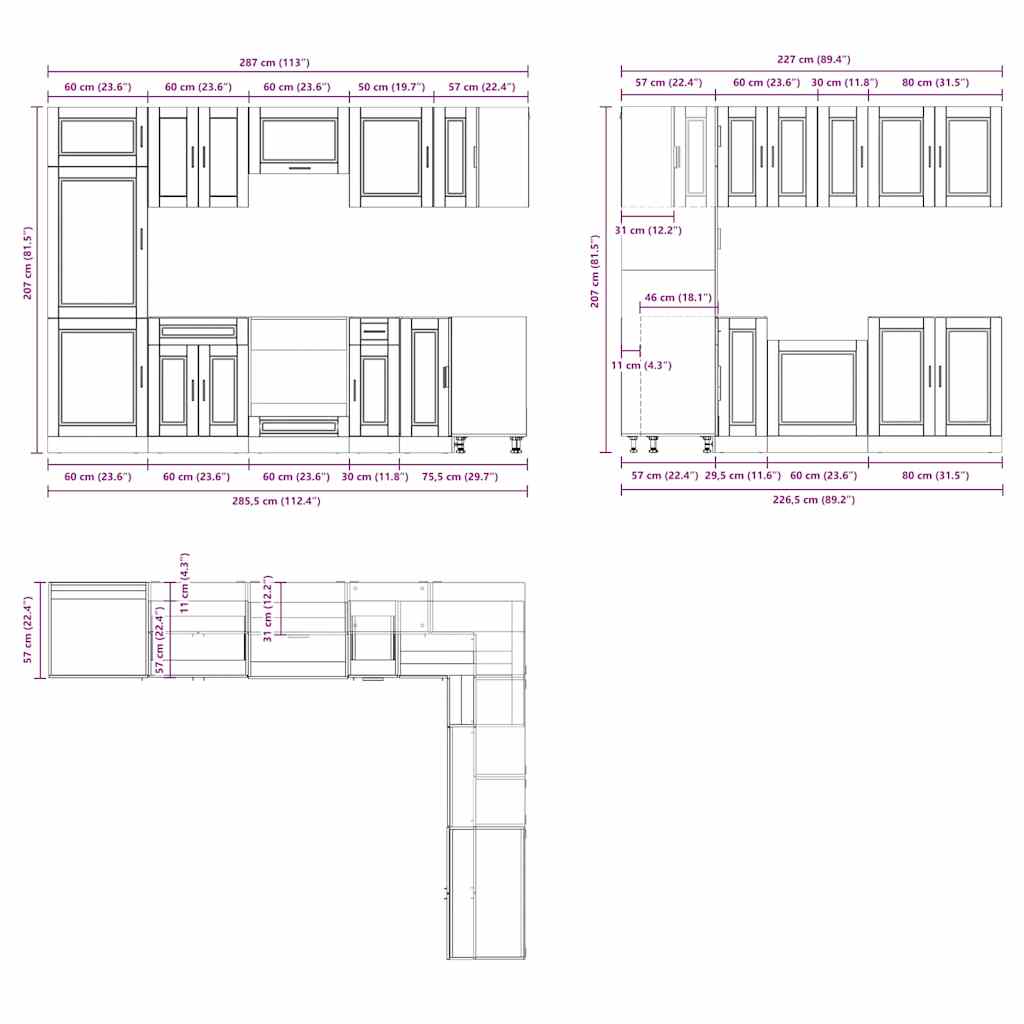 Set Mobili da Cucina 14 pz Porto Neri Legno Multistrato - homemem39