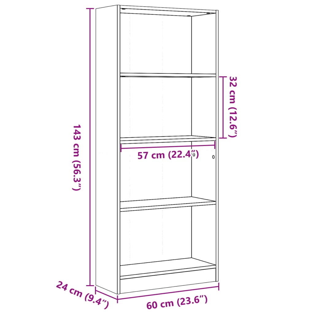 Libreria Rovere Fumo 60x24x143 cm in Legno Multistrato | homemem39