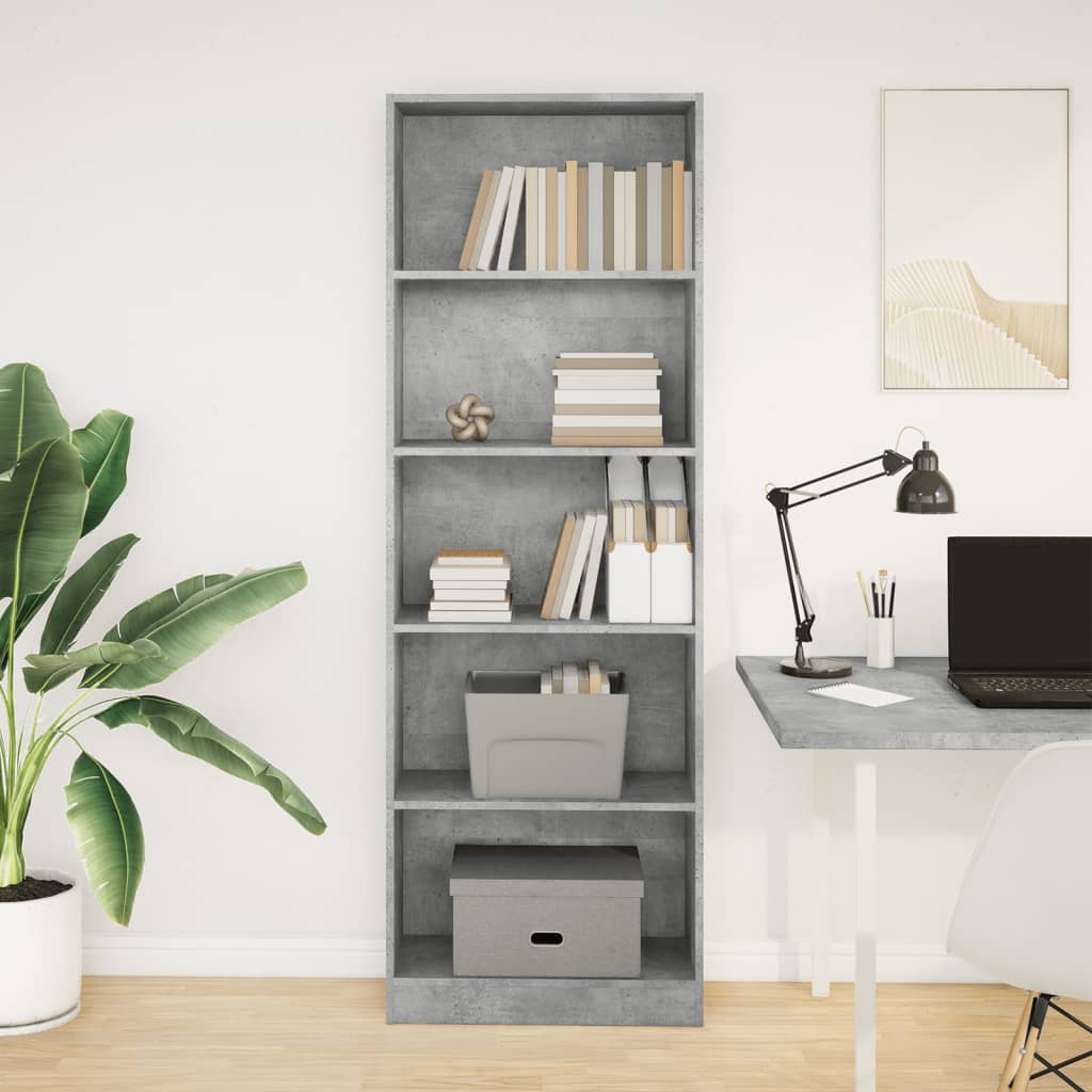 Libreria Grigio Cemento 60x24x176 cm in Legno Multistrato | homemem39