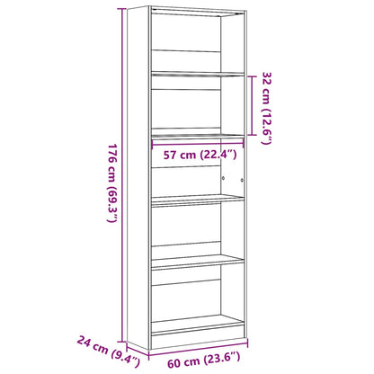Libreria Grigio Cemento 60x24x176 cm in Legno Multistrato | homemem39