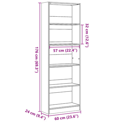 Libreria Rovere Fumo 60x24x176 cm in Legno Multistrato | homemem39