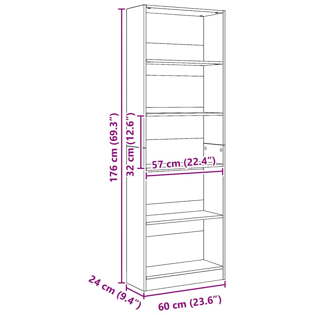 Libreria Artigianale Rovere 60x24x176 cm Legno ingegnerizzato | homemem39