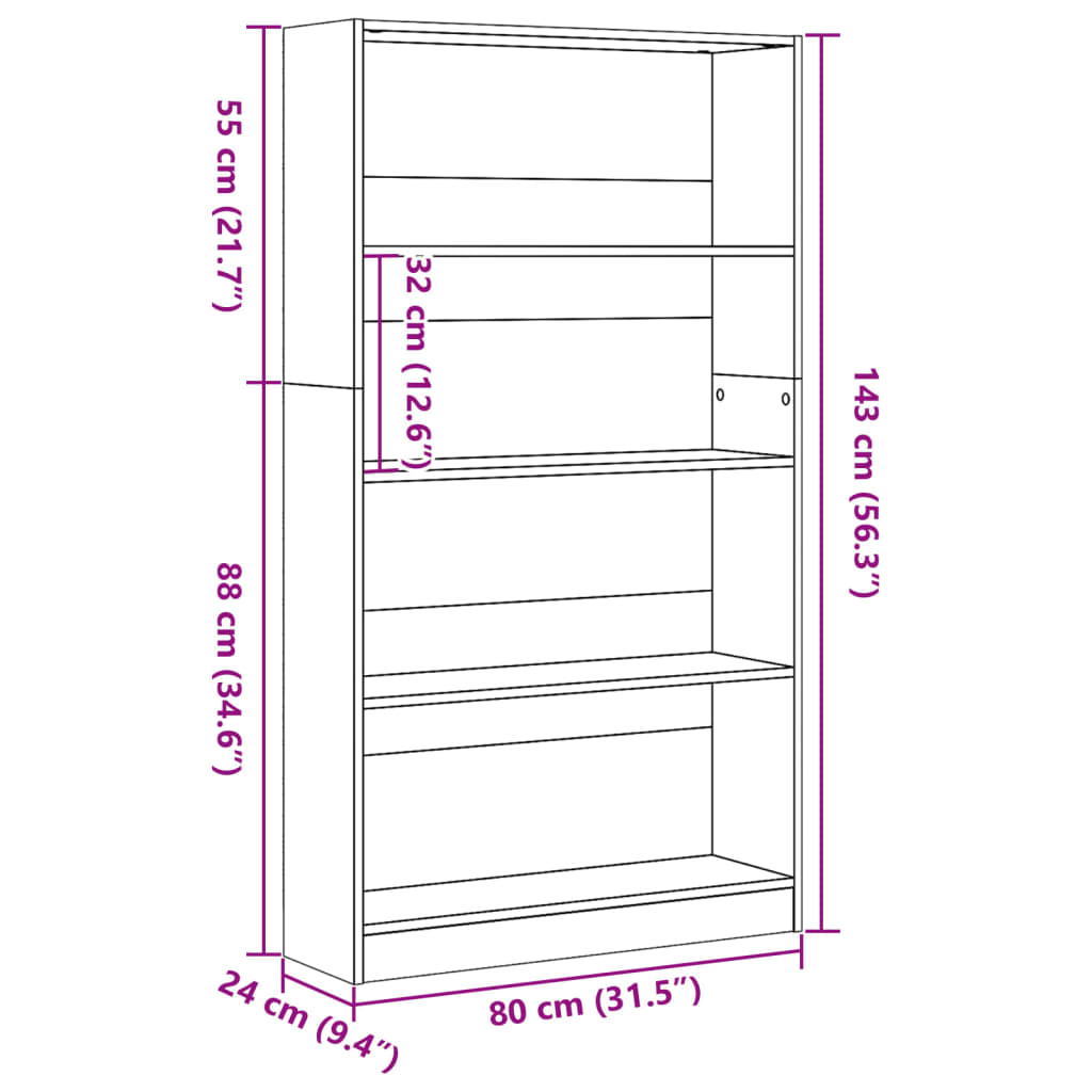 Libreria Rovere Sonoma 80x24x143 cm in Legno Multistrato | homemem39