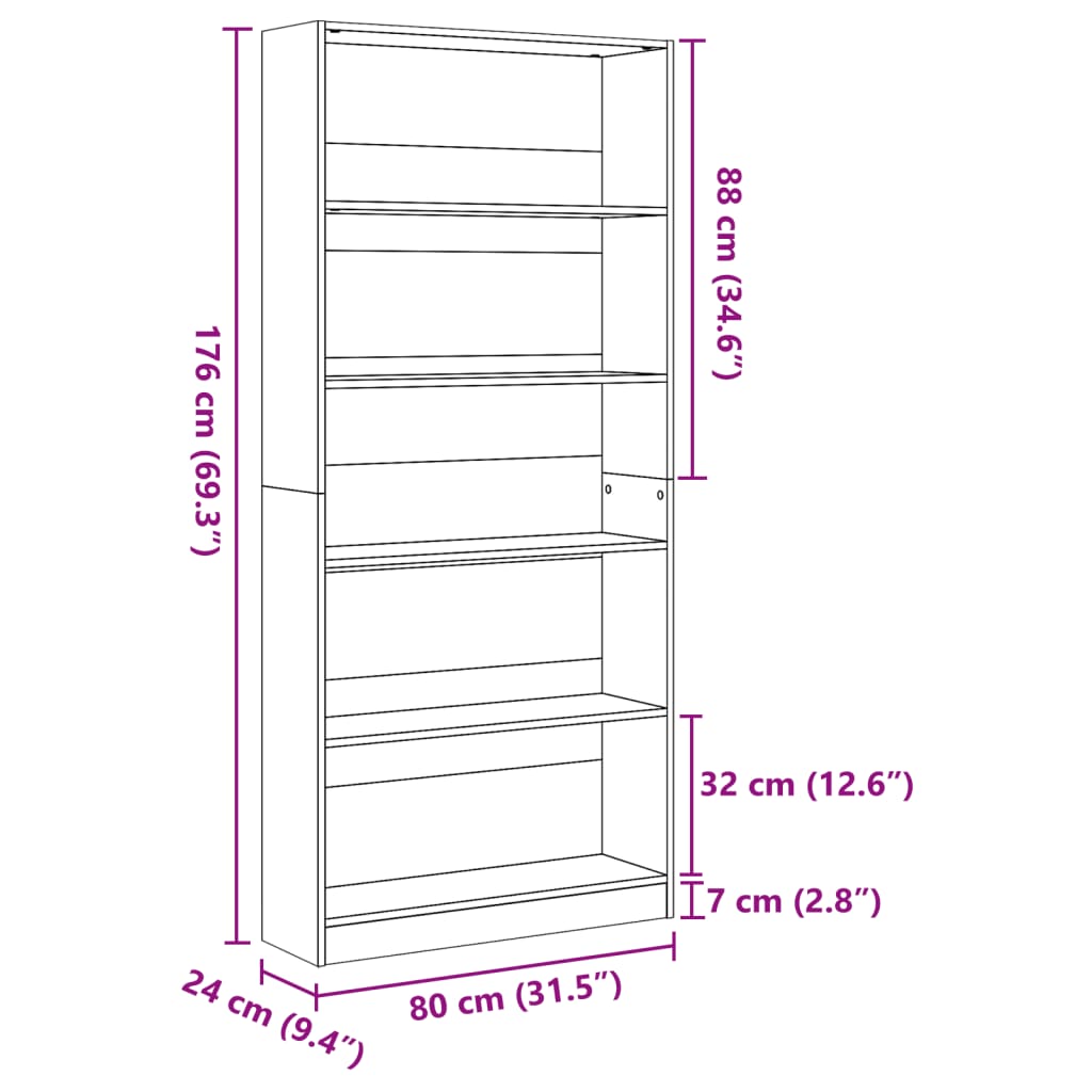 Libreria Rovere Fumo 80x24x176 cm in Legno Multistrato | homemem39