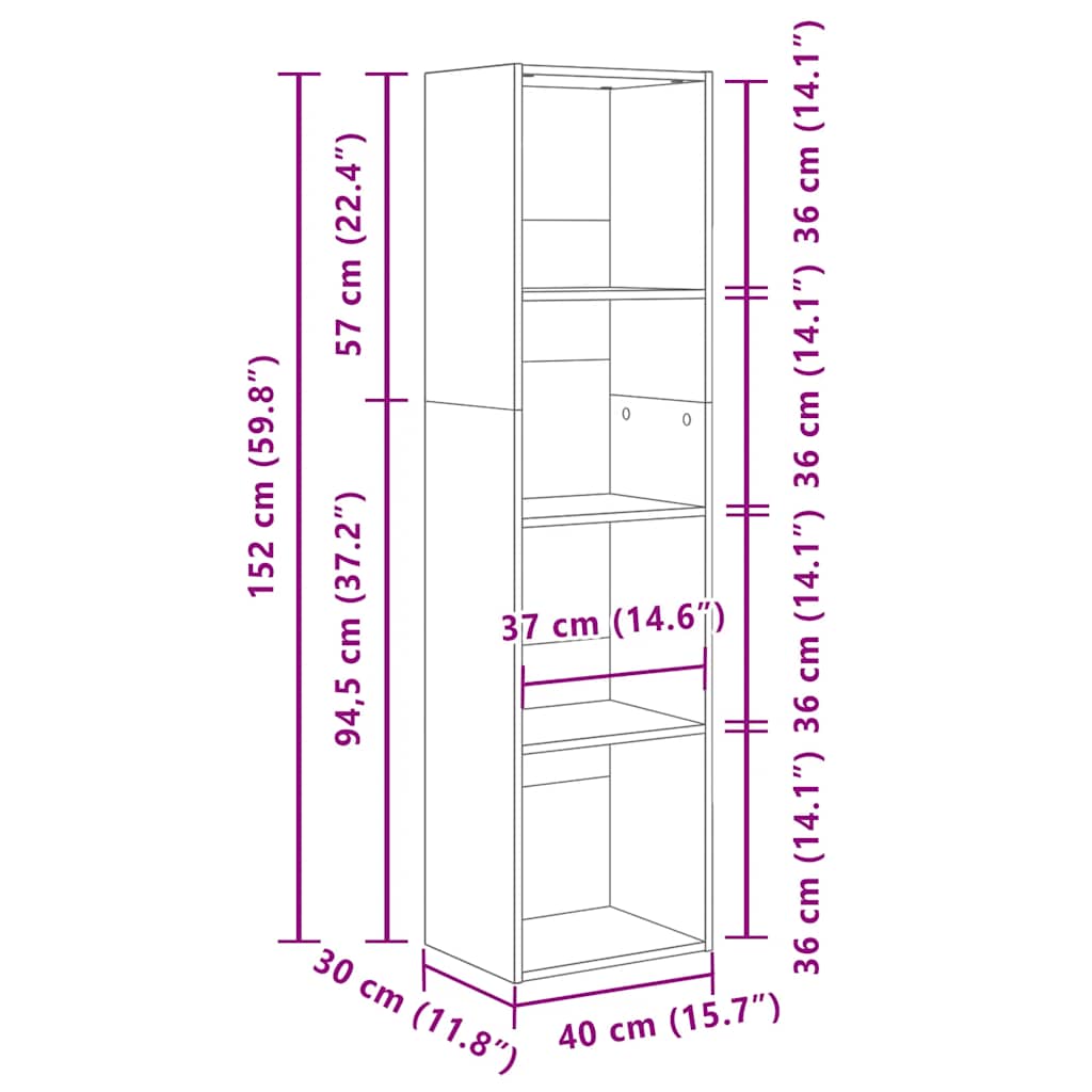 Libreria Grigio Cemento 40x30x152 cm in Legno Multistrato | homemem39