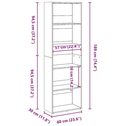 Libreria Rovere Fumo 60x30x189 cm in Legno Multistrato | homemem39
