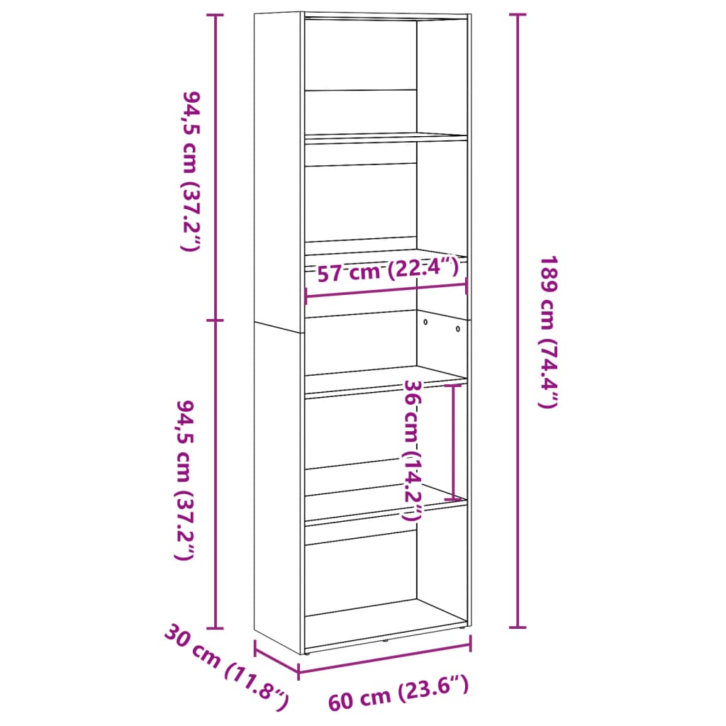 Libreria Legno Antico 60x30x189 cm in Legno Multistrato - homemem39