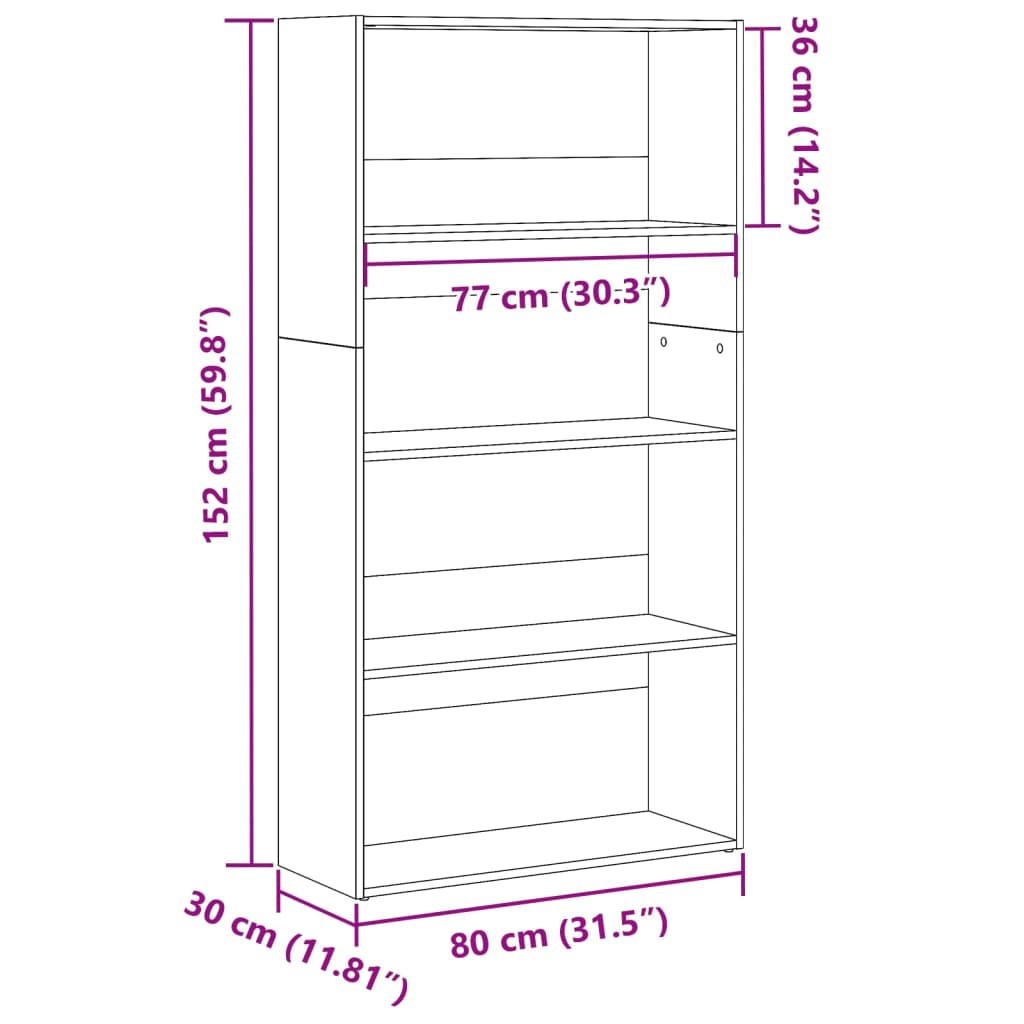 Libreria Legno Antico 80x30x152 cm in Legno Multistrato