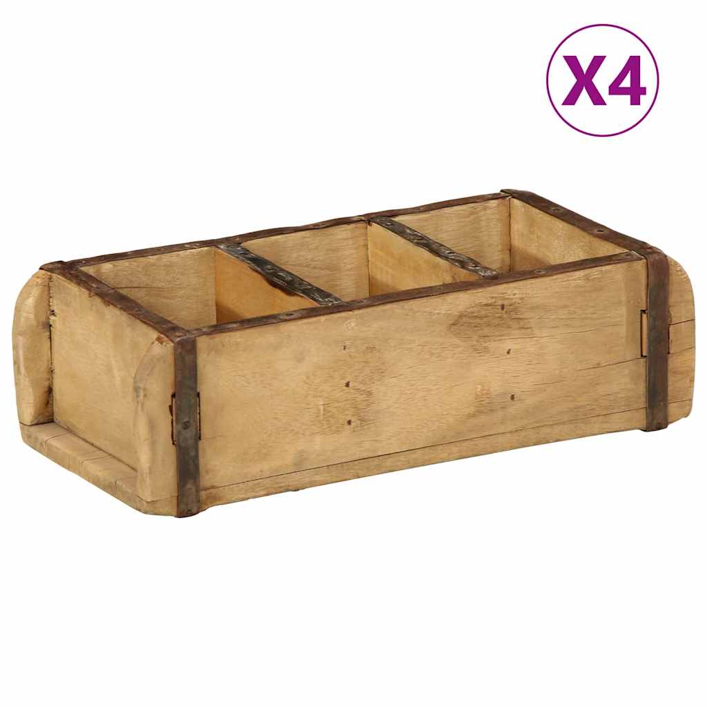 Vassoio 4 pcs Marrone 30 x 14 x 9 cm Legno Recuperato Massello | homemem39