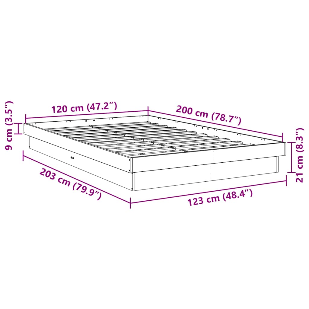 Struttura Letto Senza Materasso 120x200 cm in Legno di Rovere | homemem39