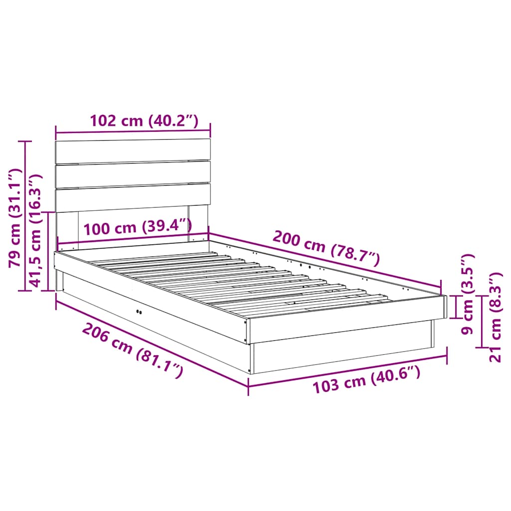 Struttura Letto con Testiera Senza Materasso 100x200 cm - homemem39