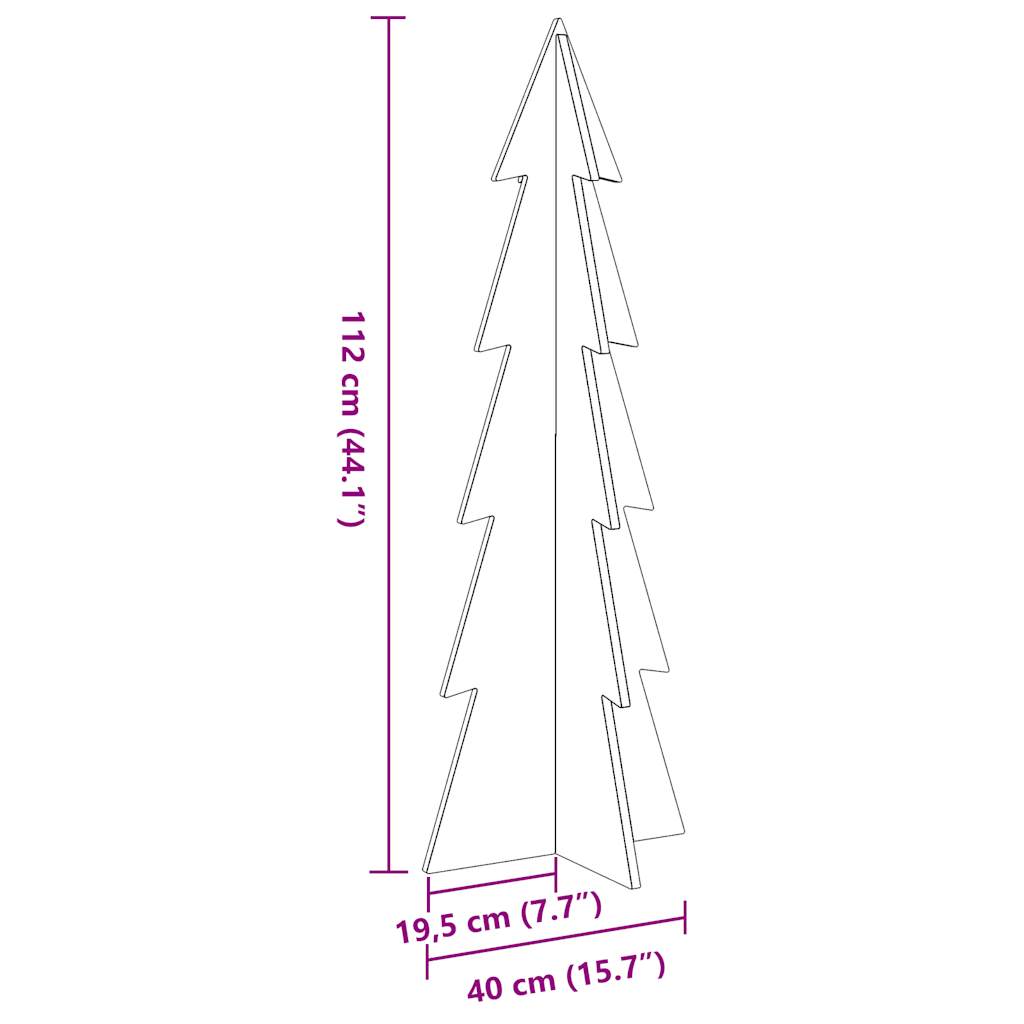 Albero di Natale Decorativo Bianco 112 cm Legno Massello Pino