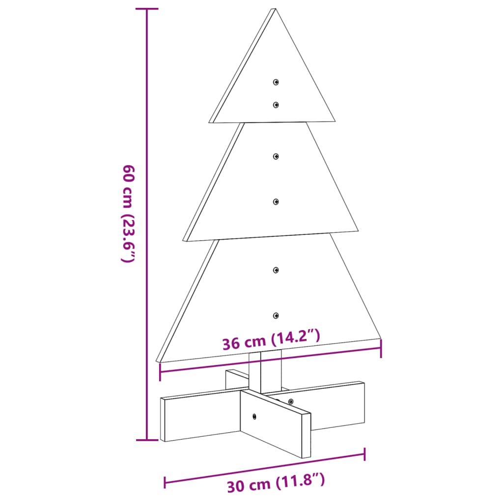 Albero di Natale Decorativo in Legno 60 cm Legno Massello Pino