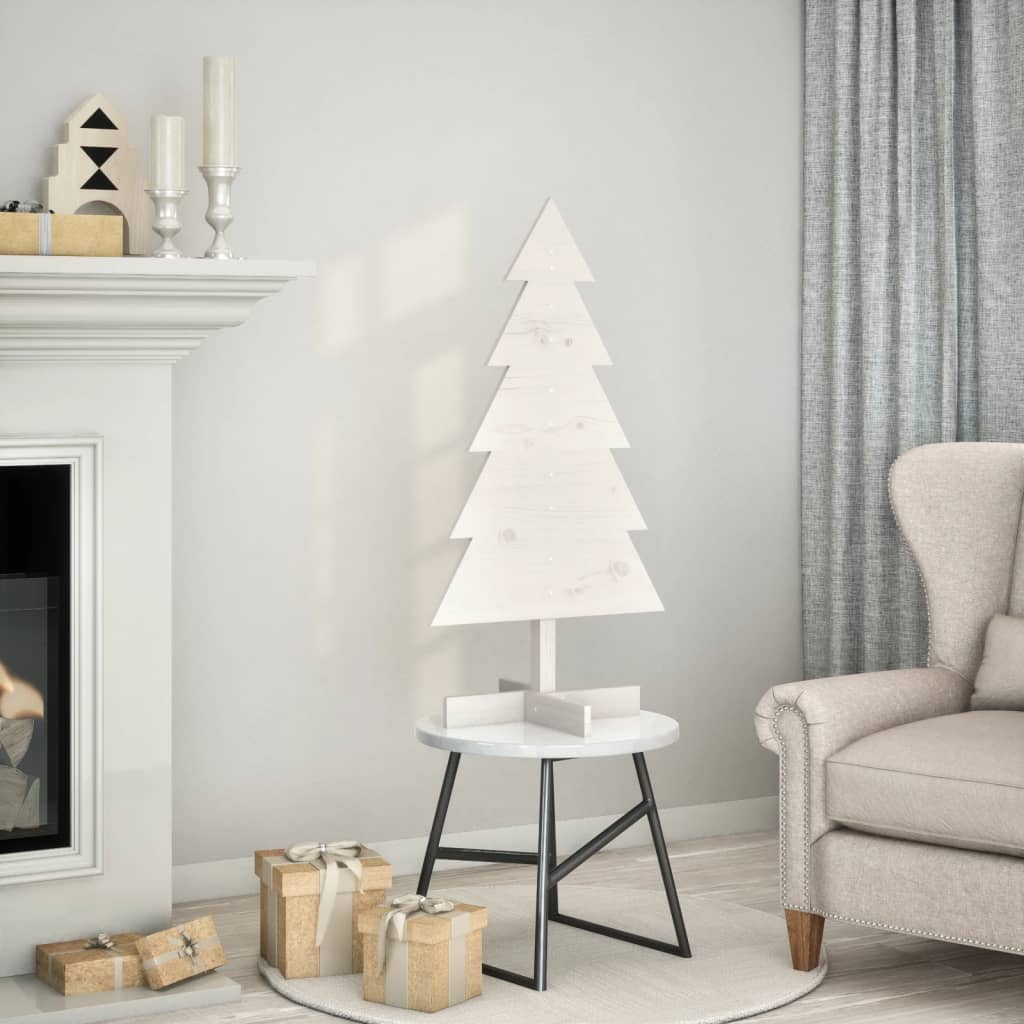 Albero di Natale Decorativo Bianco 100 cm in Legno di Pino