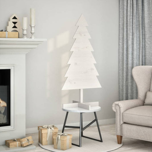 Albero di Natale Decorativo Bianco 120cm Legno Massello di Pino - homemem39