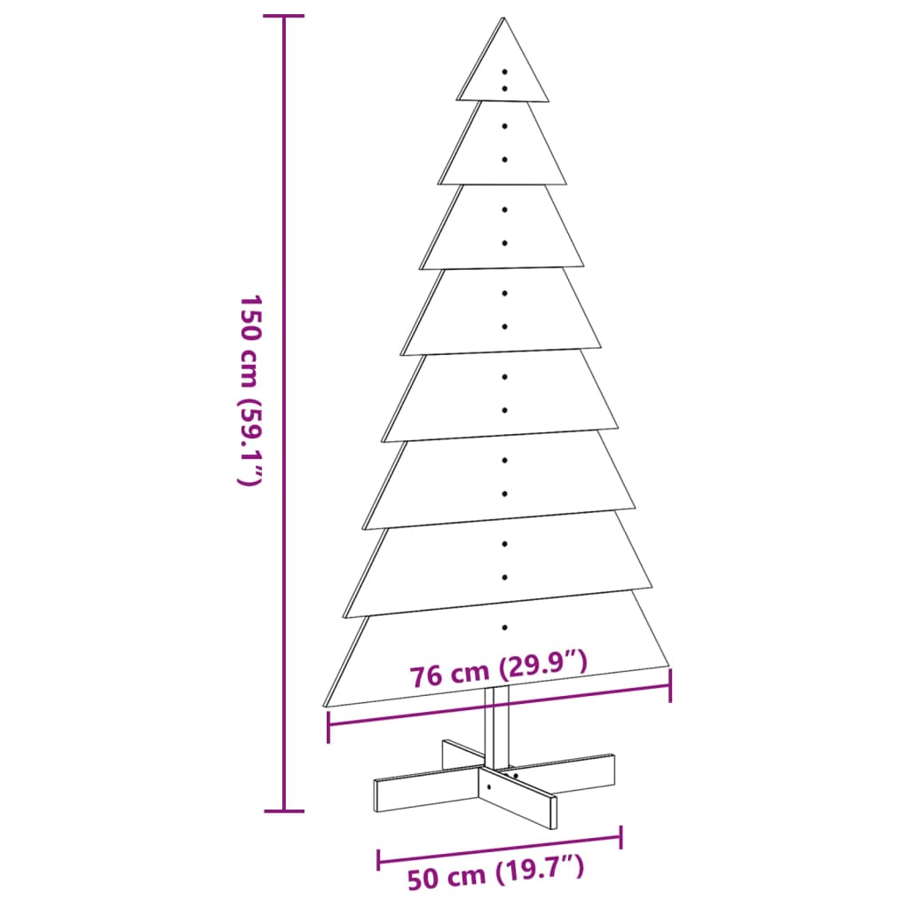 Albero di Natale Decorativo in Legno 150 cm Legno Massello Pino