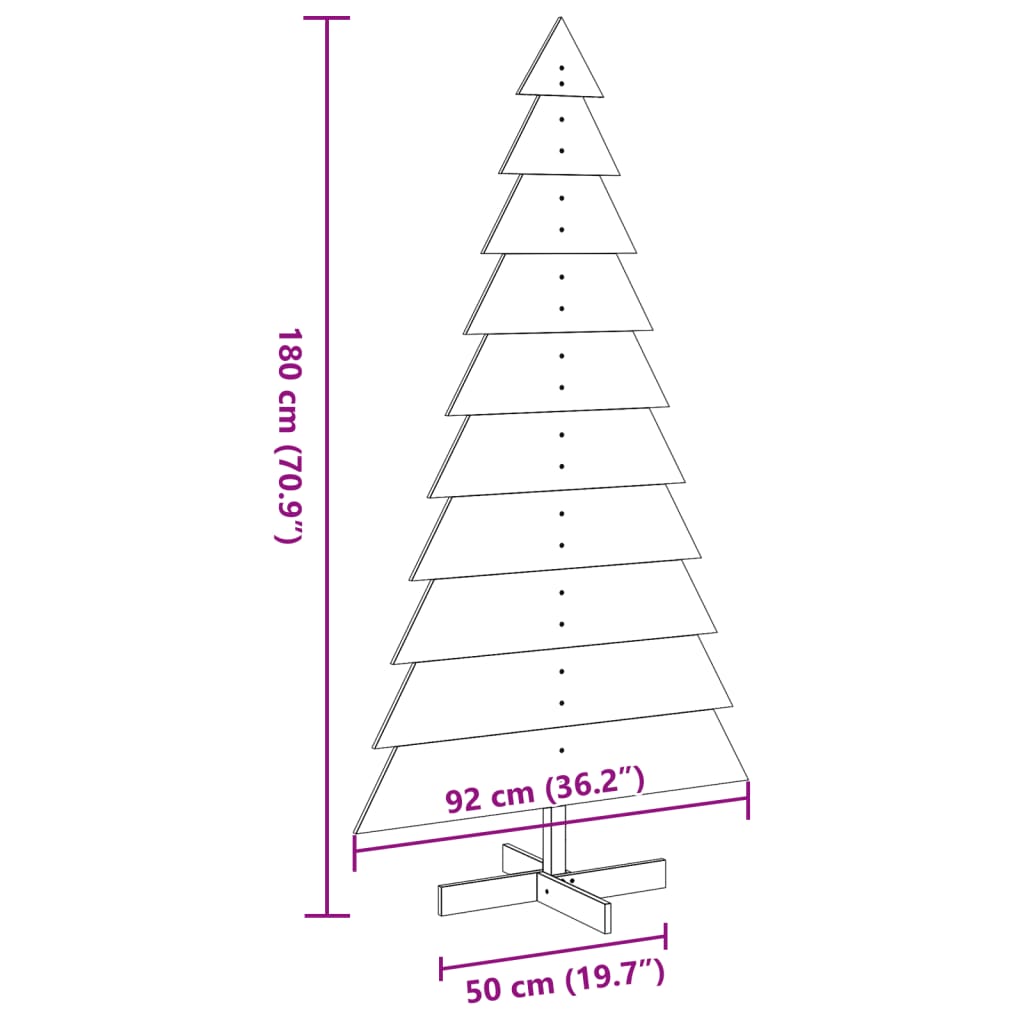 Albero di Natale Decorativo in Legno 180 cm Legno Massello Pino