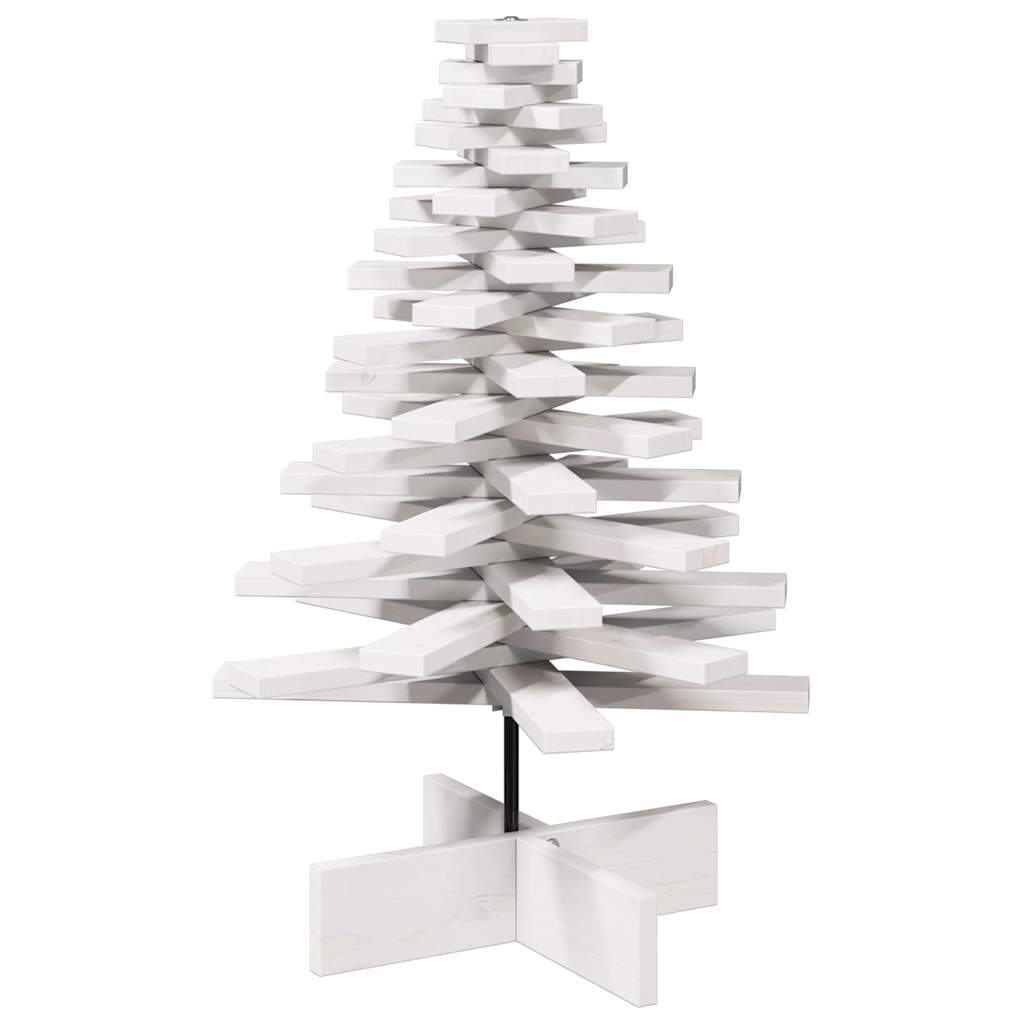 Albero di Natale Decorativo Bianco 80 cm Legno Massello di Pino