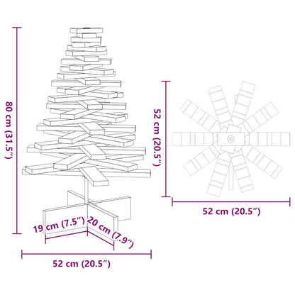 Albero di Natale Decorativo Bianco 80 cm Legno Massello di Pino