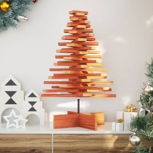 Albero di Natale Marrone Cera 80 cm in Legno Massello di Pino