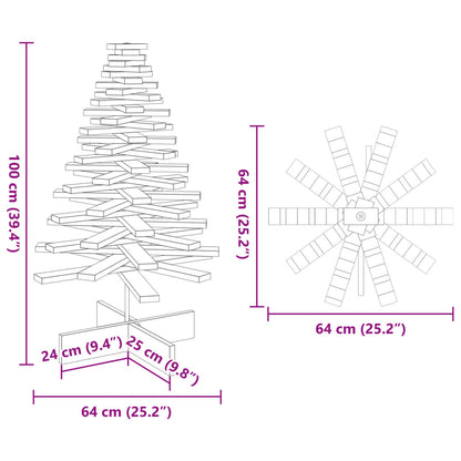 Albero di Natale Decorativo in Legno 100 cm Legno Massello Pino