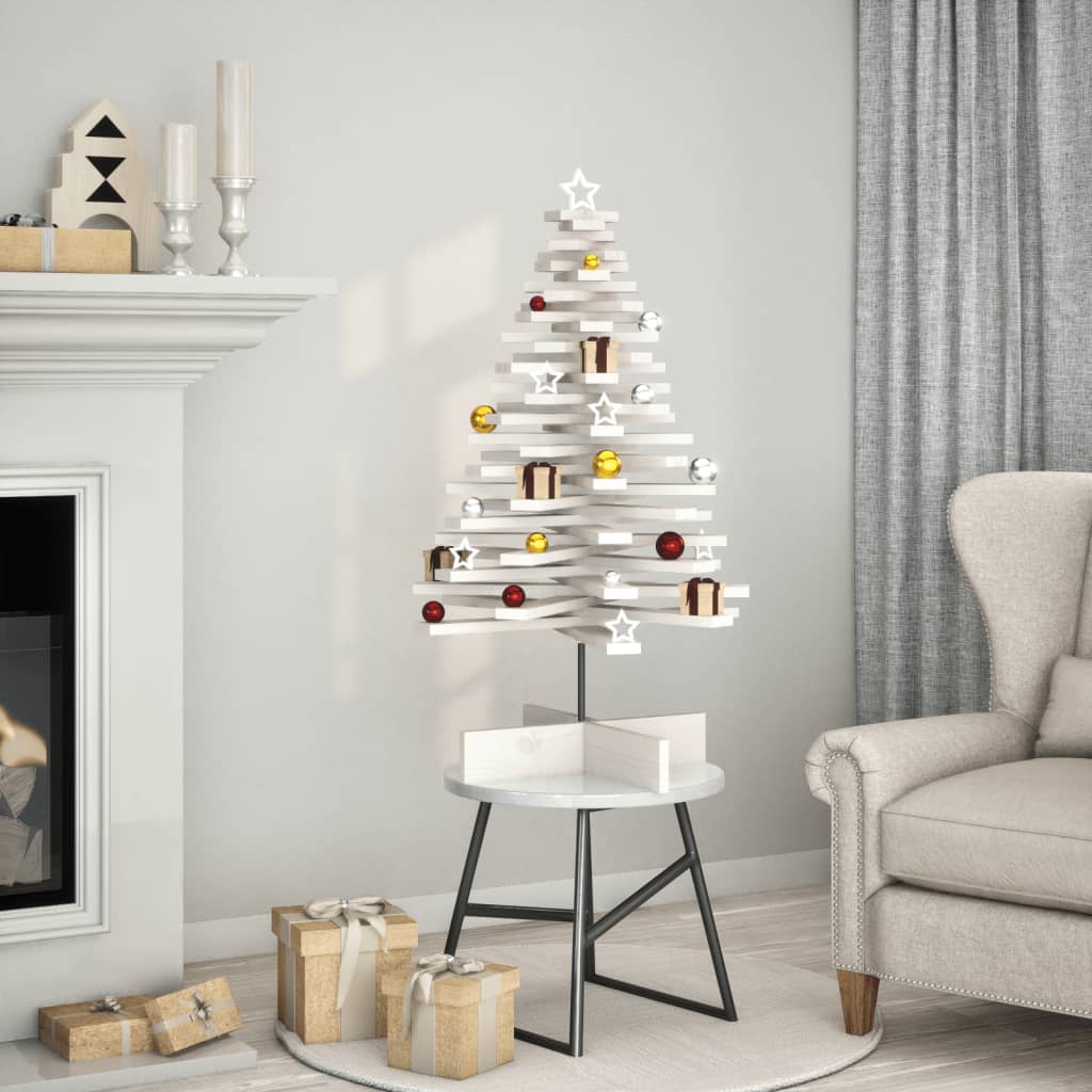 Albero di Natale Decorativo Bianco 100 cm in Legno di Pino - homemem39