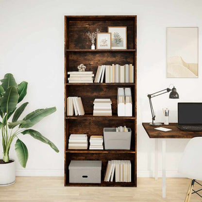 Libreria Rovere Fumo 80x30x189 cm in Legno Multistrato | homemem39