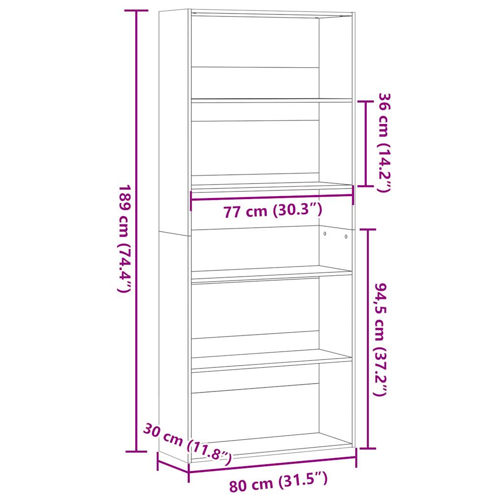 Libreria Rovere Fumo 80x30x189 cm in Legno Multistrato | homemem39