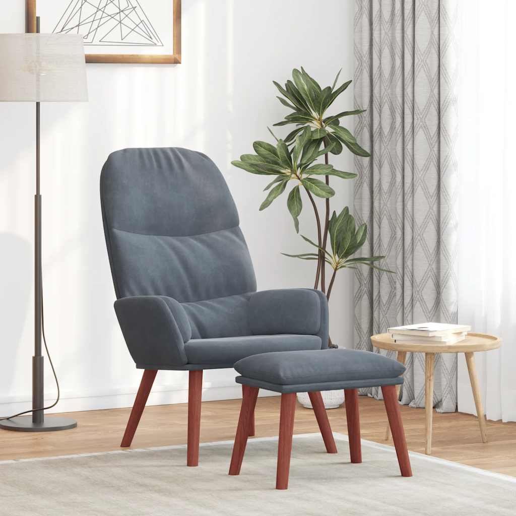 Poltrona Relax con Poggiapiedi Grigio Scuro in Velluto | homemem39