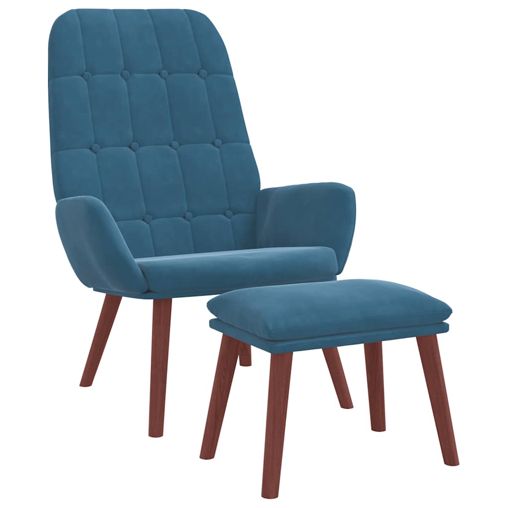 Poltrona Relax con Poggiapiedi Blu in Velluto | homemem39