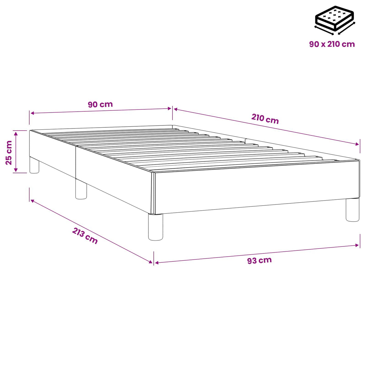 Giroletto a Molle senza Materasso Rosa 90x210 cm in Velluto