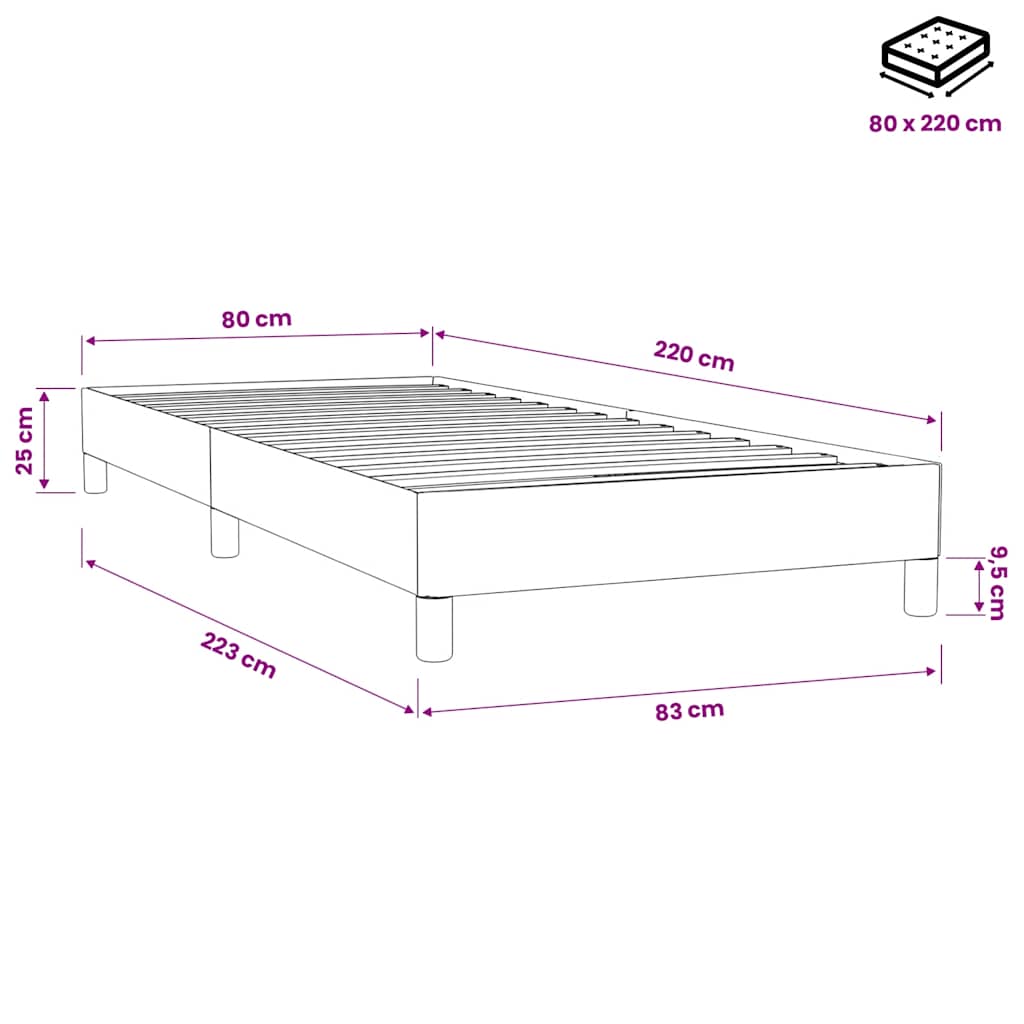 Letto a Molle senza Materasso Rosa 80x220 cm Velluto