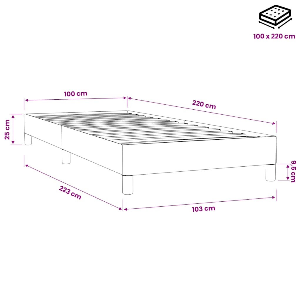 Letto a Molle senza Materasso Grigio Chiaro 100x220cm Velluto